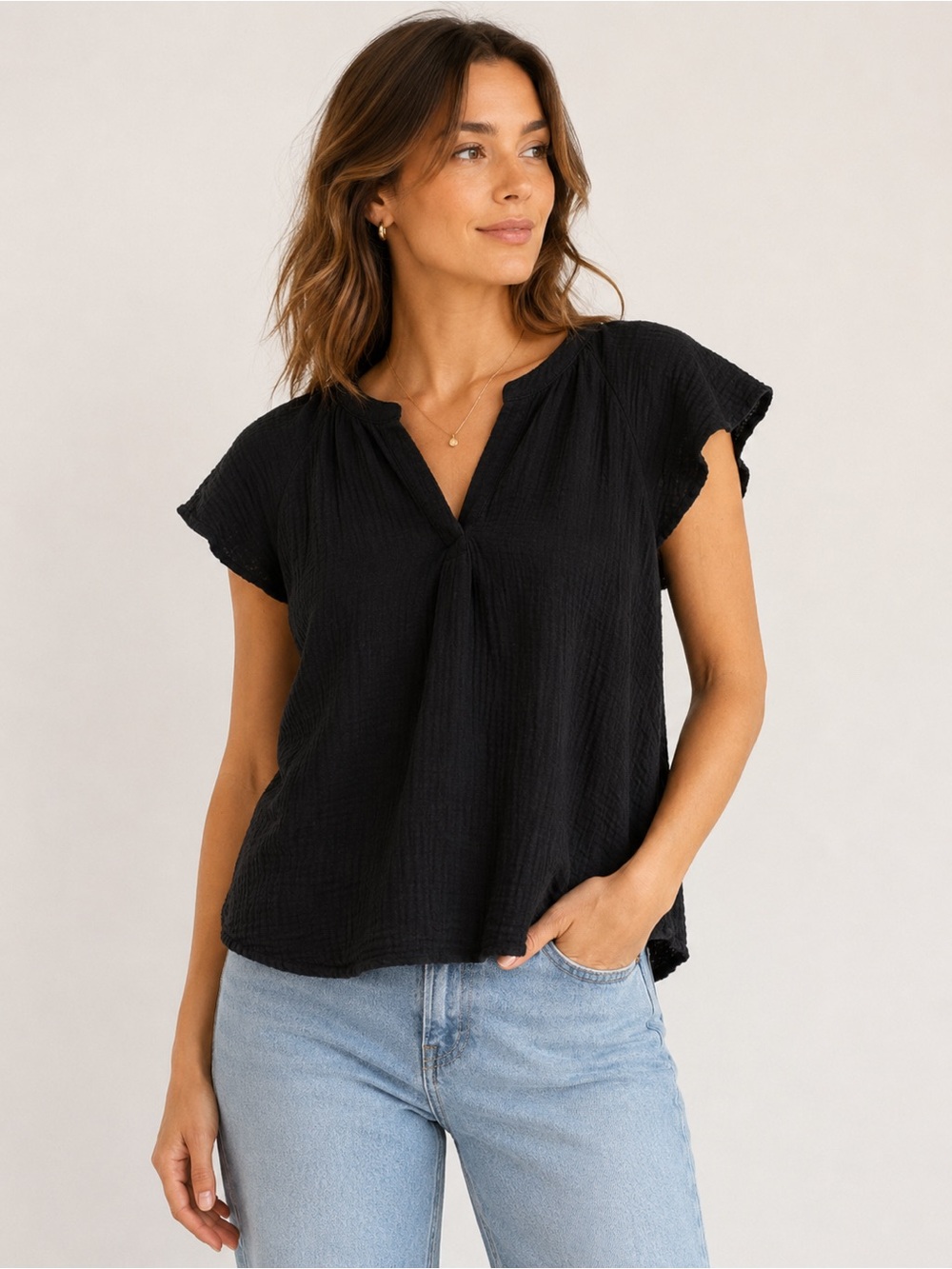 Universal Thread Black Cotton Gauze Flutter Sleeve Blouse XS
